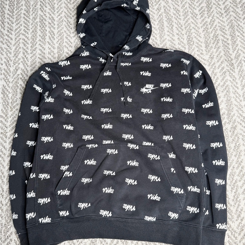 Nike Hoodie Mens  Large All Over Print Black White Drawstring Sports Sweatshirt